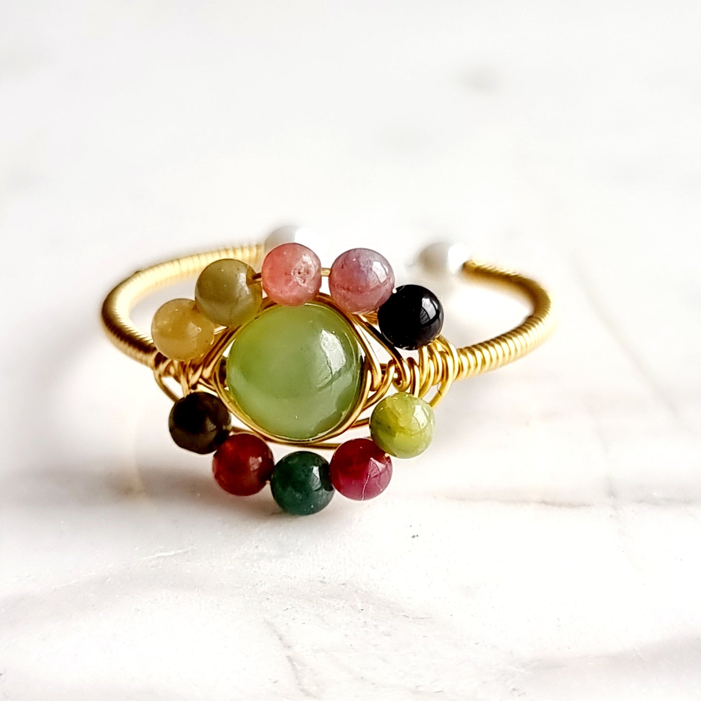 Multi Tourmaline Wire Wrap Gemstone Ring