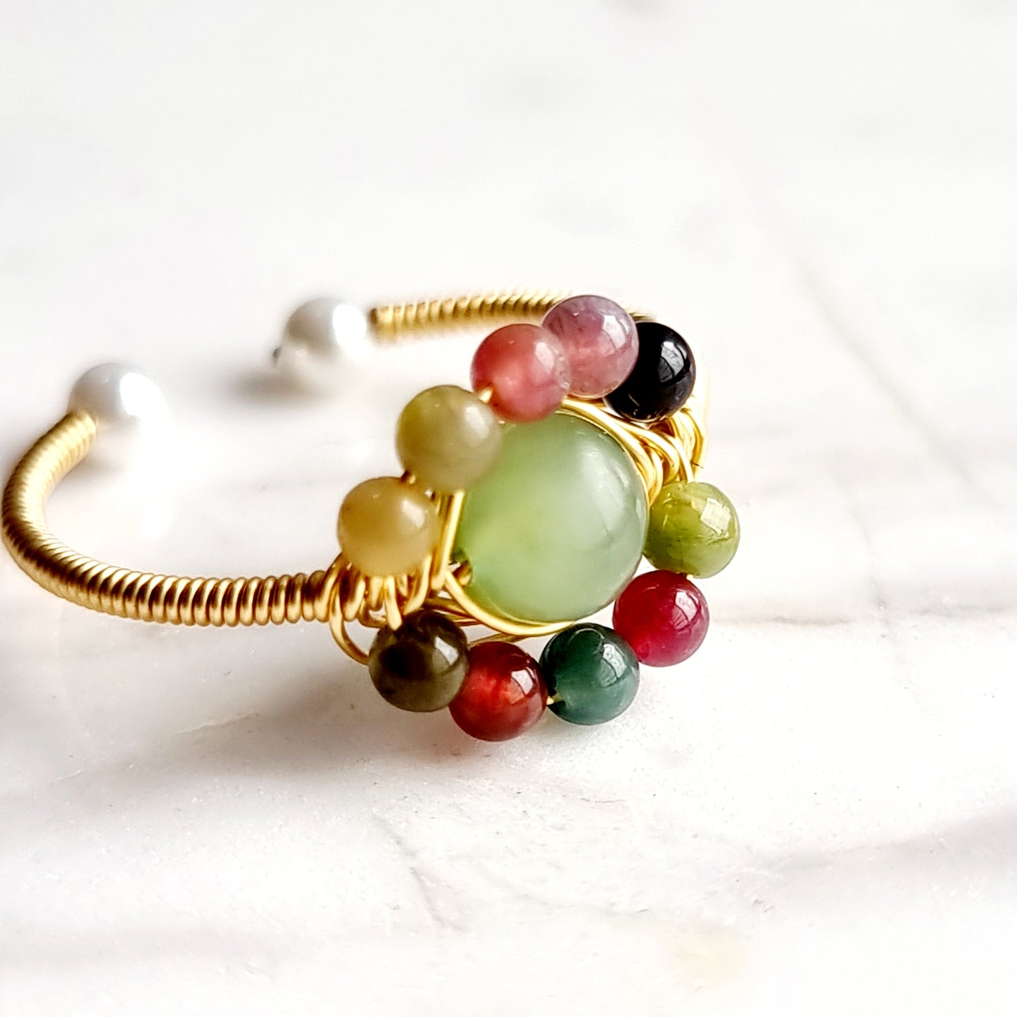 Multi Tourmaline Wire Wrap Gemstone Ring