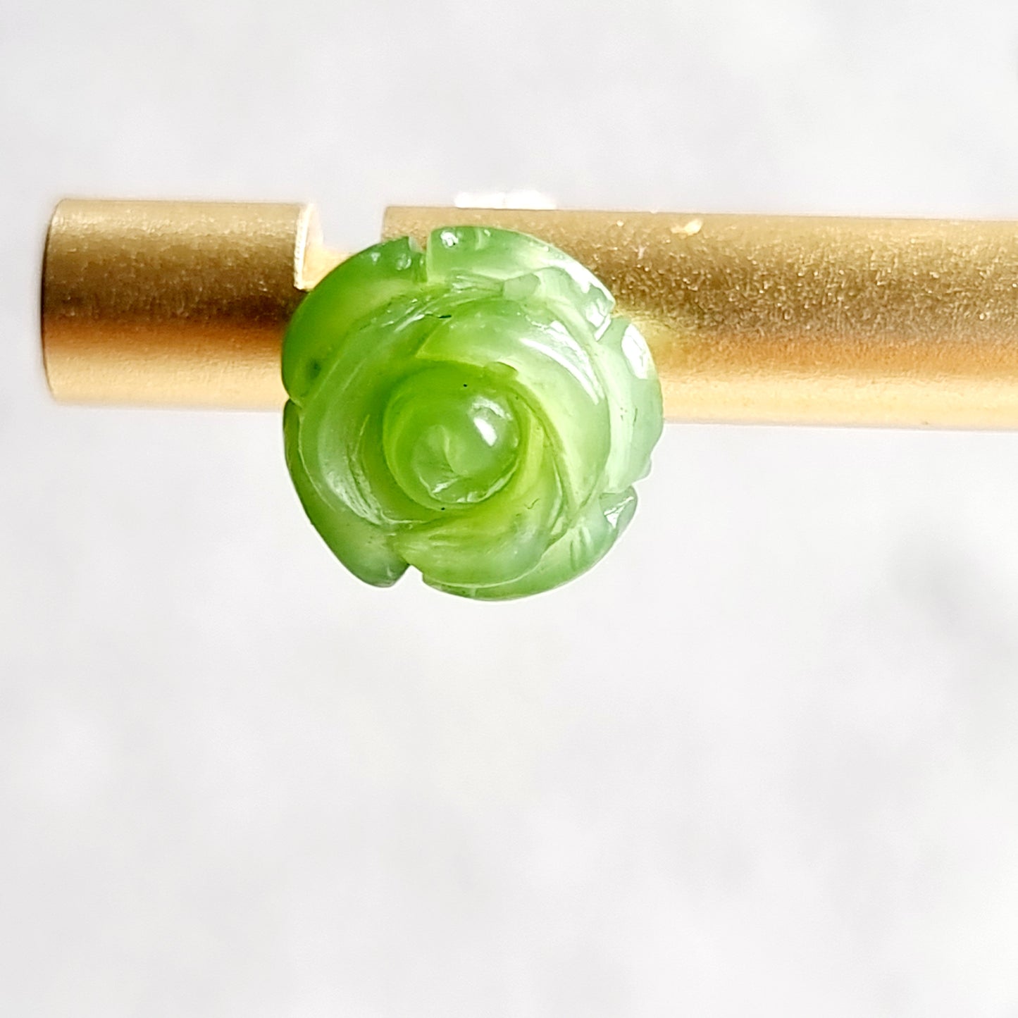Natural Heitian Jade Carved Rose with 14k stud