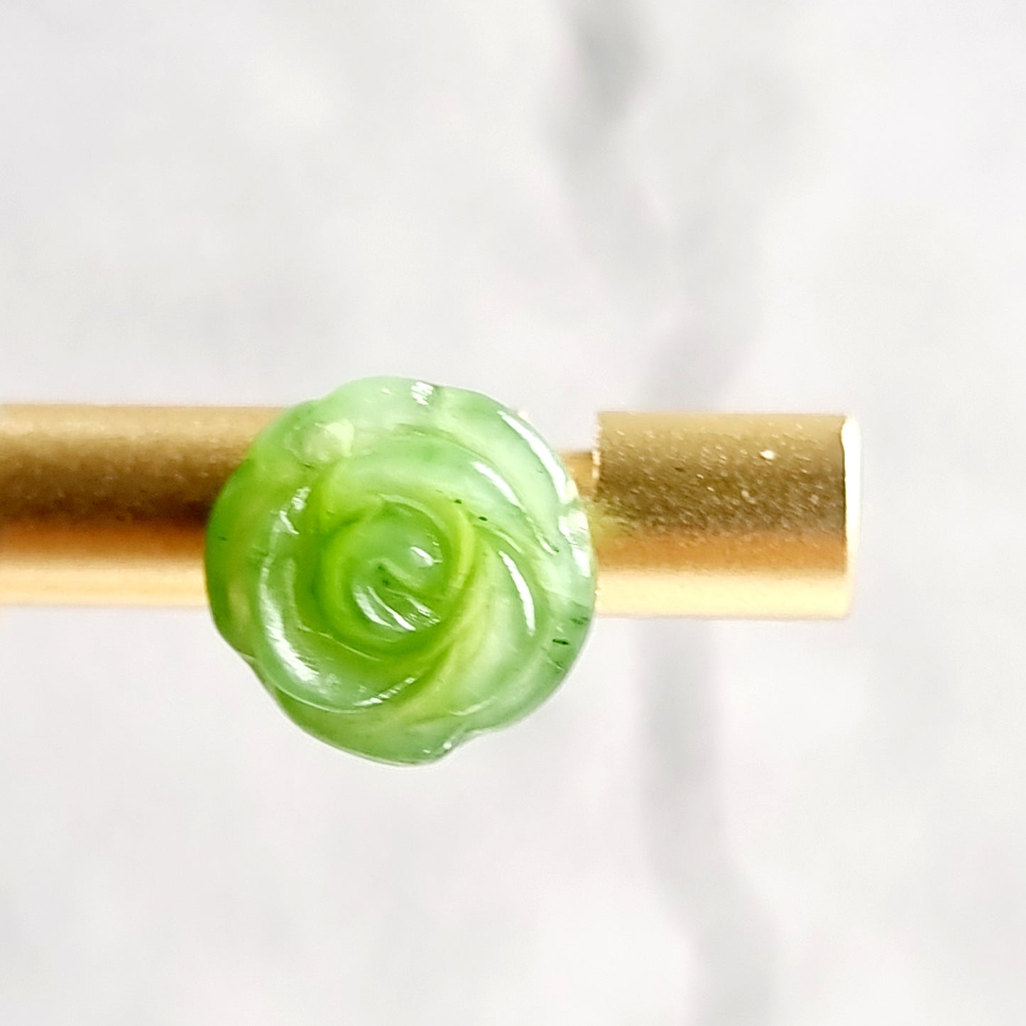 Natural Heitian Jade Carved Rose with 14k stud