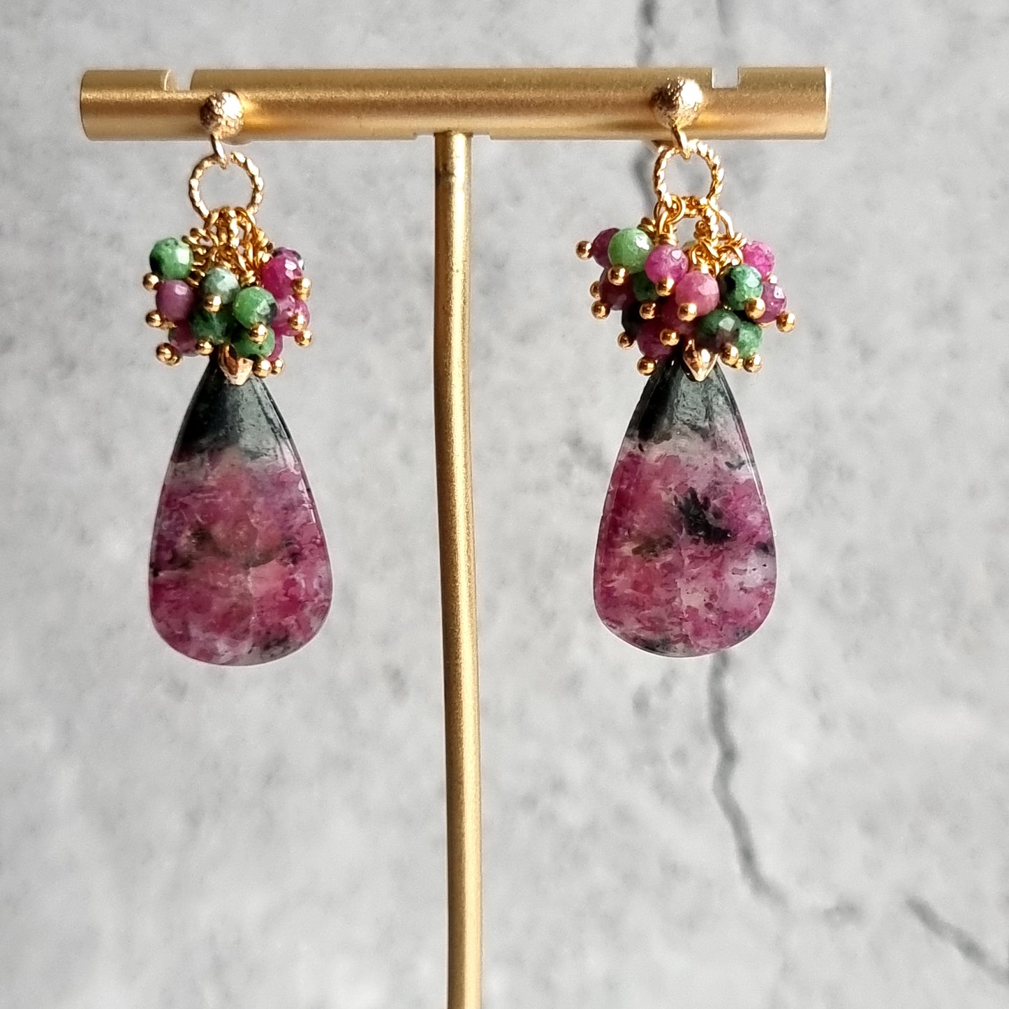 Ruby Zoisite with clusters of Ruby & Ruby Zoisite Gemstone Earrings