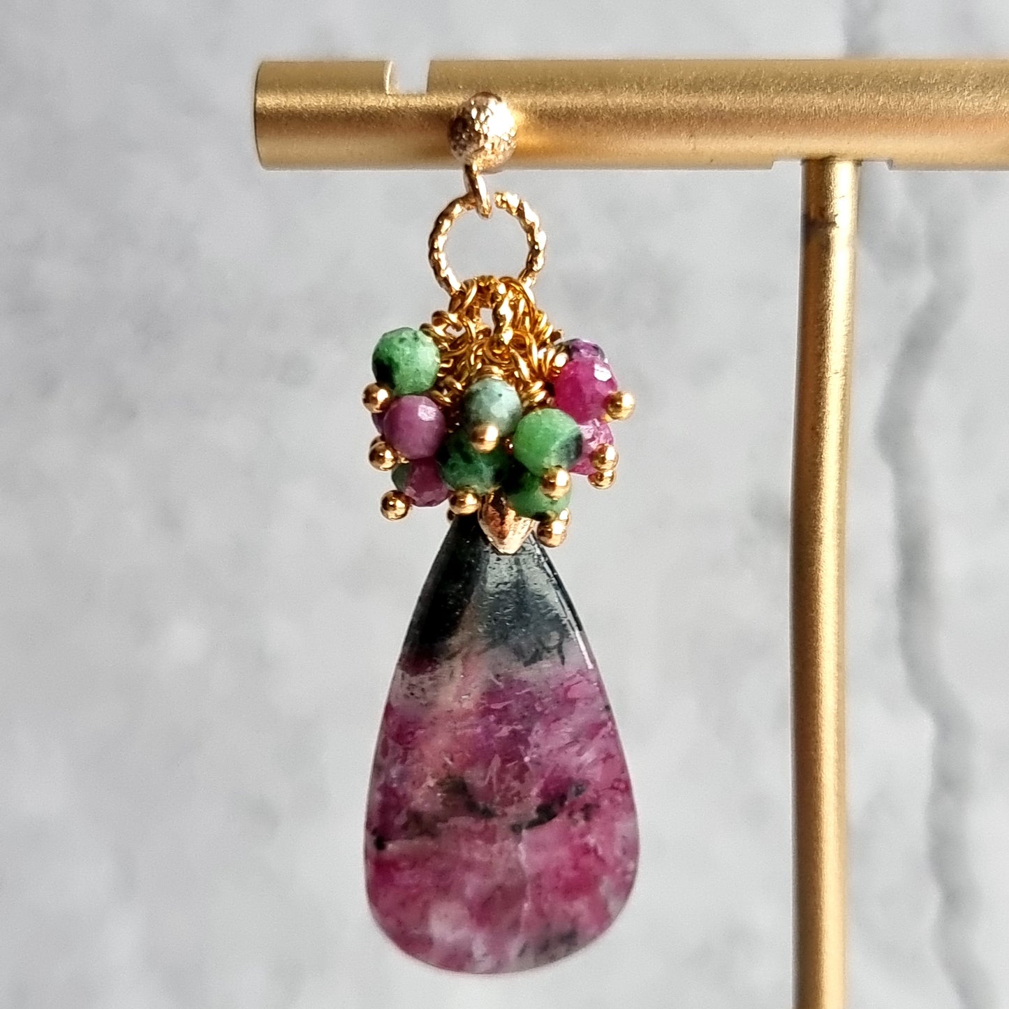 Ruby Zoisite with clusters of Ruby & Ruby Zoisite Gemstone Earrings