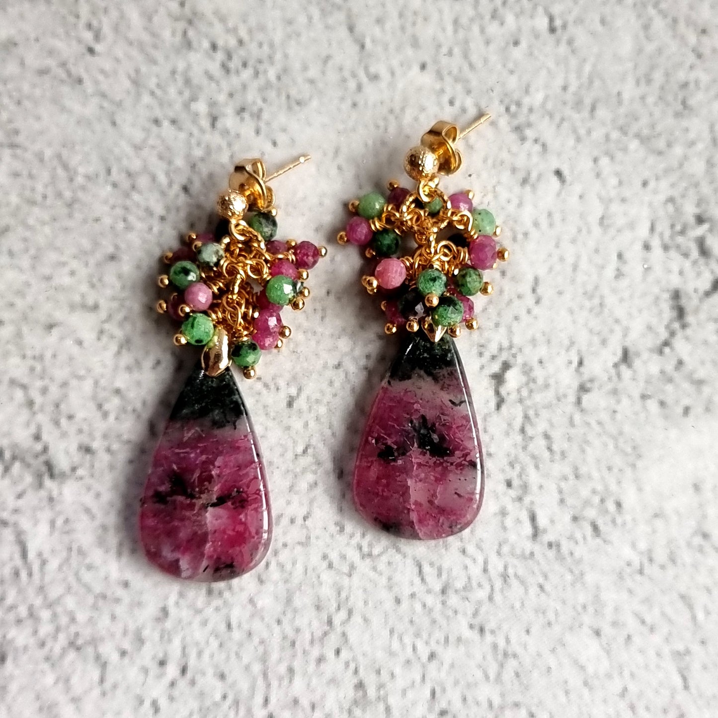 Ruby Zoisite with clusters of Ruby & Ruby Zoisite Gemstone Earrings