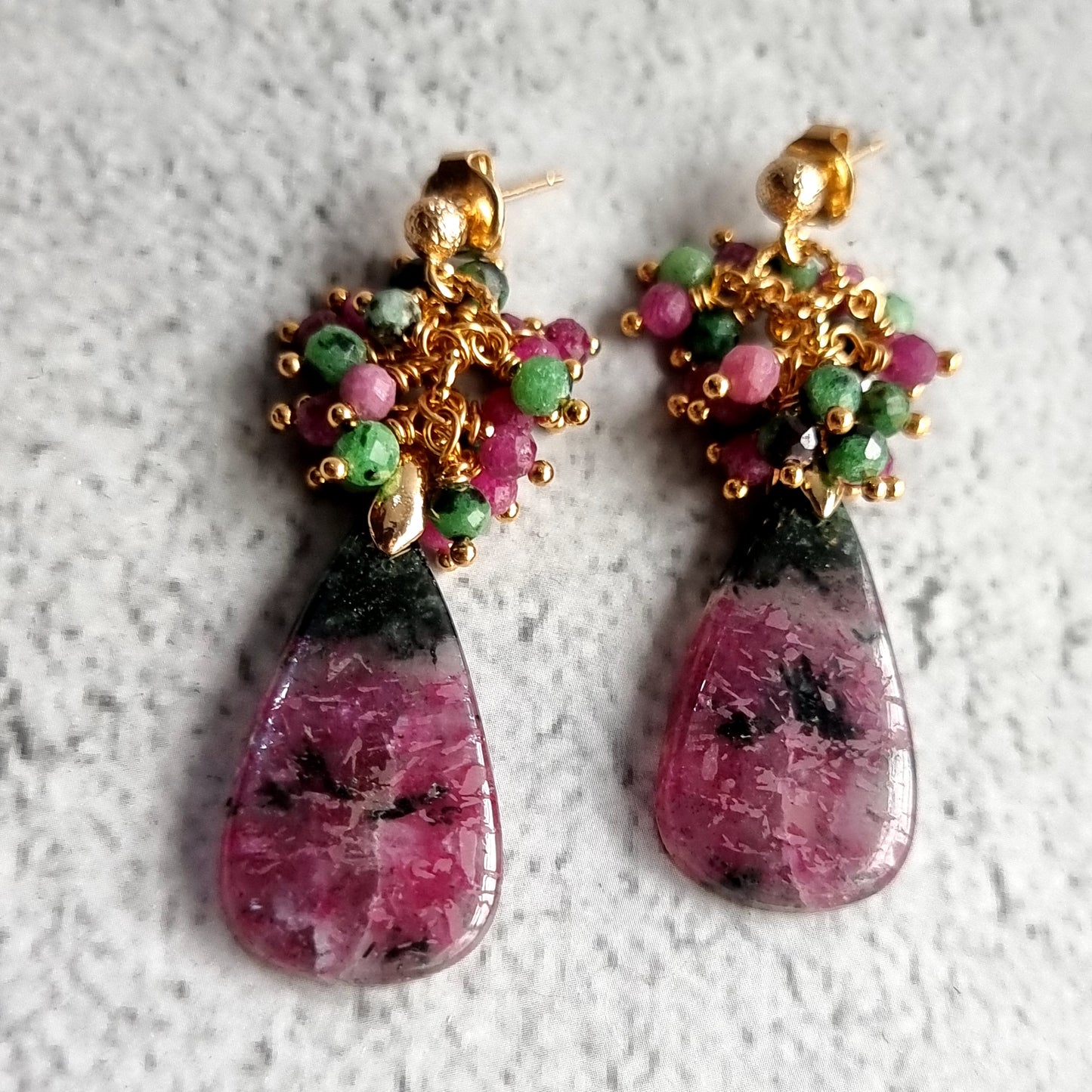 Ruby Zoisite with clusters of Ruby & Ruby Zoisite Gemstone Earrings