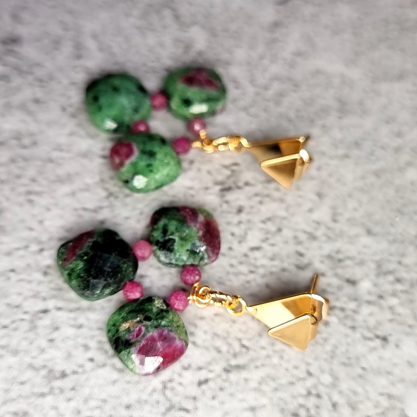 Ruby Zoisite cushions with Triangle Stud Gemstone Earrings