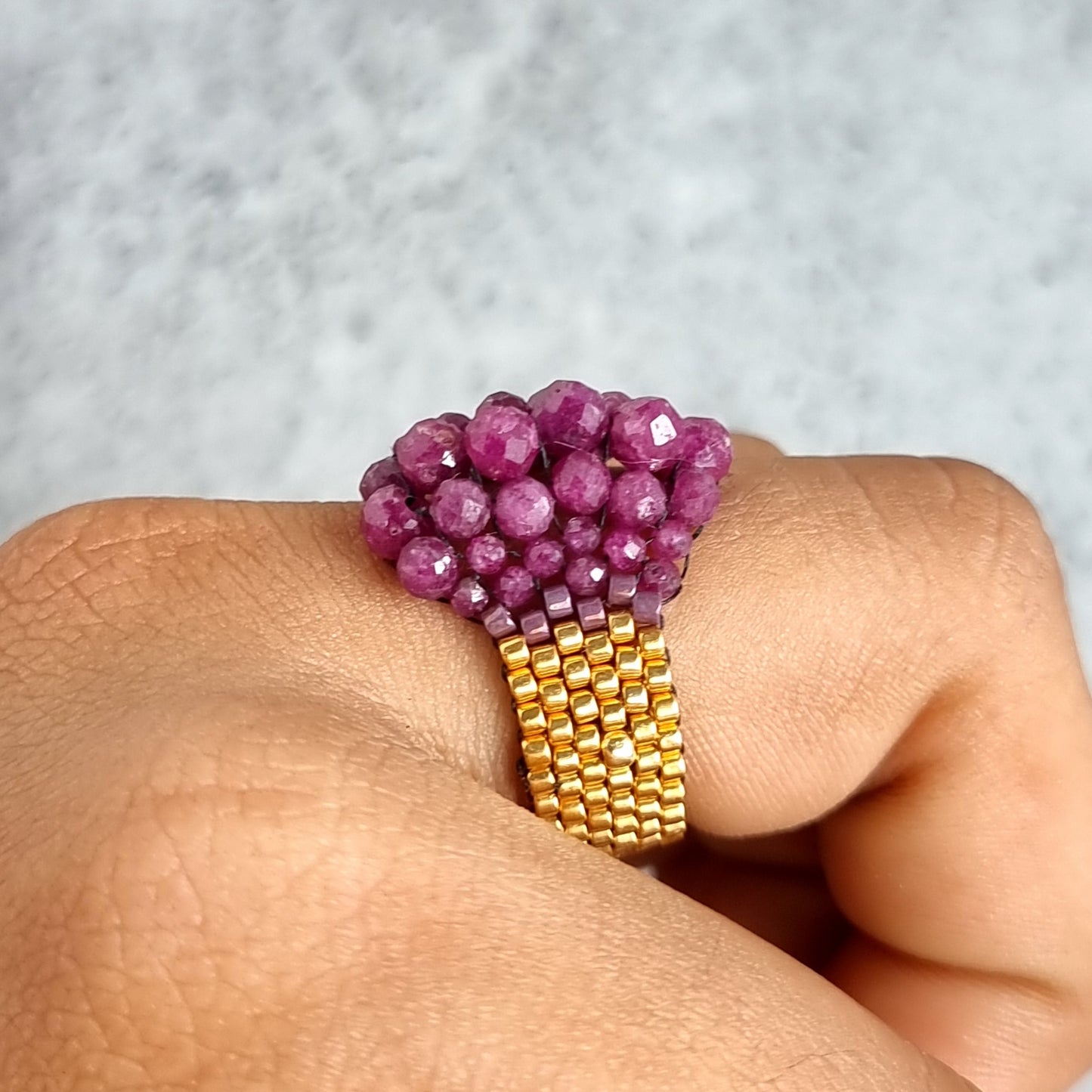Gradual Peyote Gemstone Ring - Sri Lankan Ruby