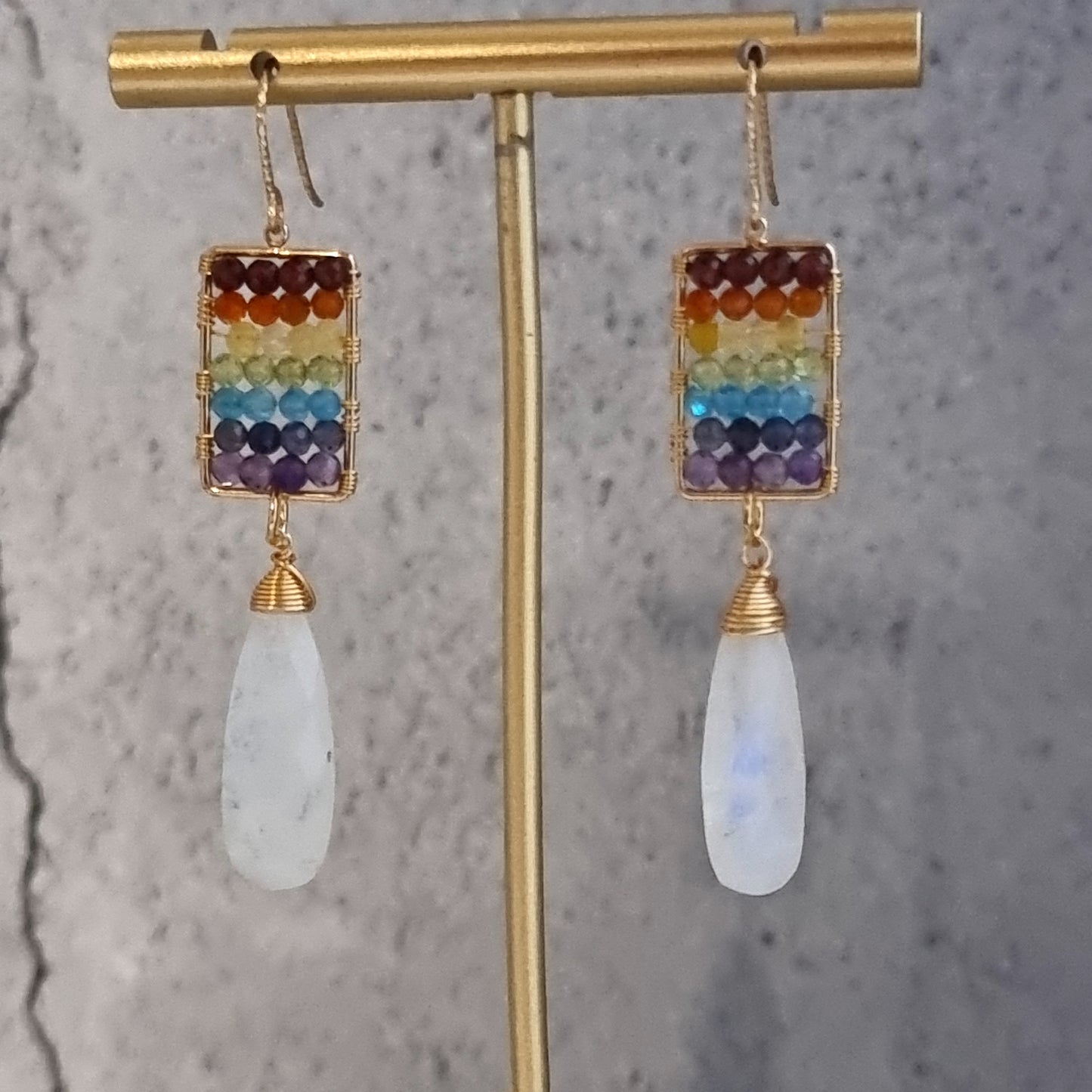 Abacus Rainbow with Rainbow Moonstone Gemstone Earrings