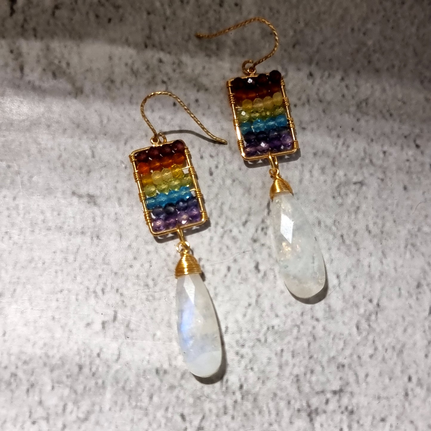 Abacus Rainbow with Rainbow Moonstone Gemstone Earrings