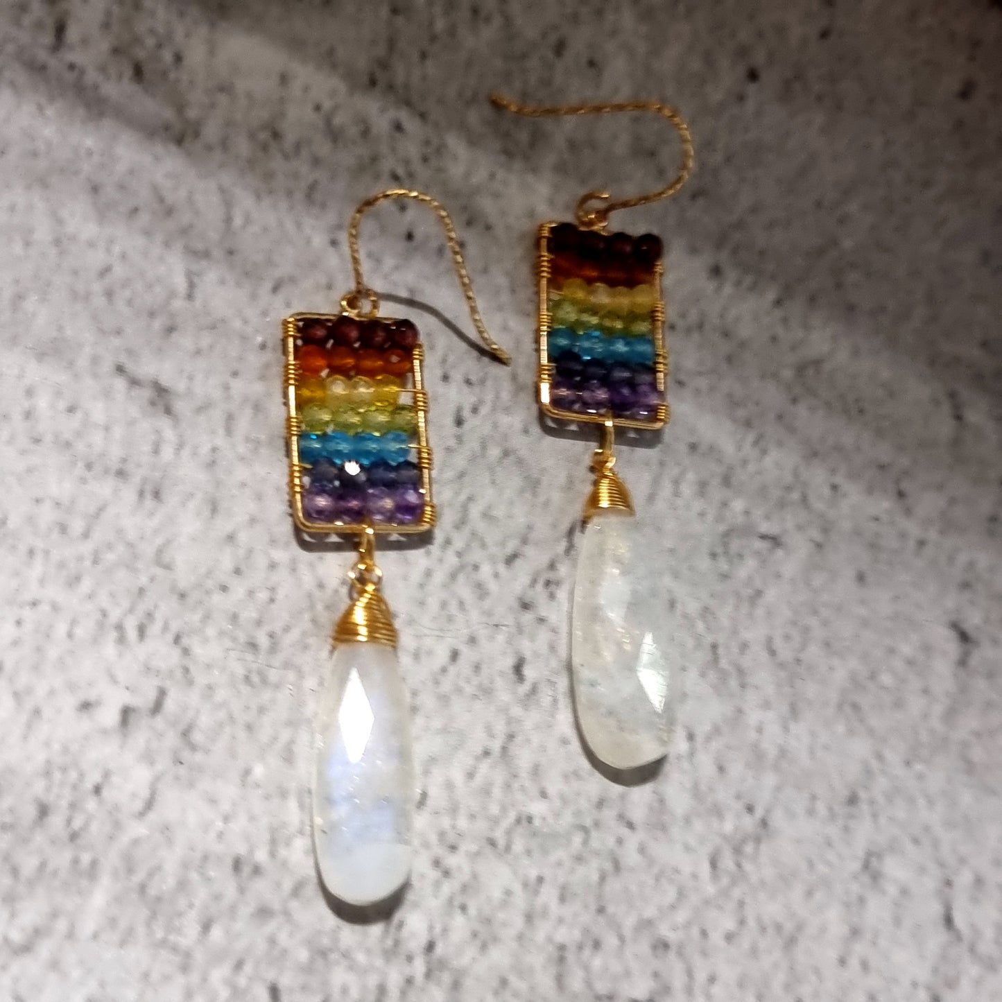 Abacus Rainbow with Rainbow Moonstone Gemstone Earrings