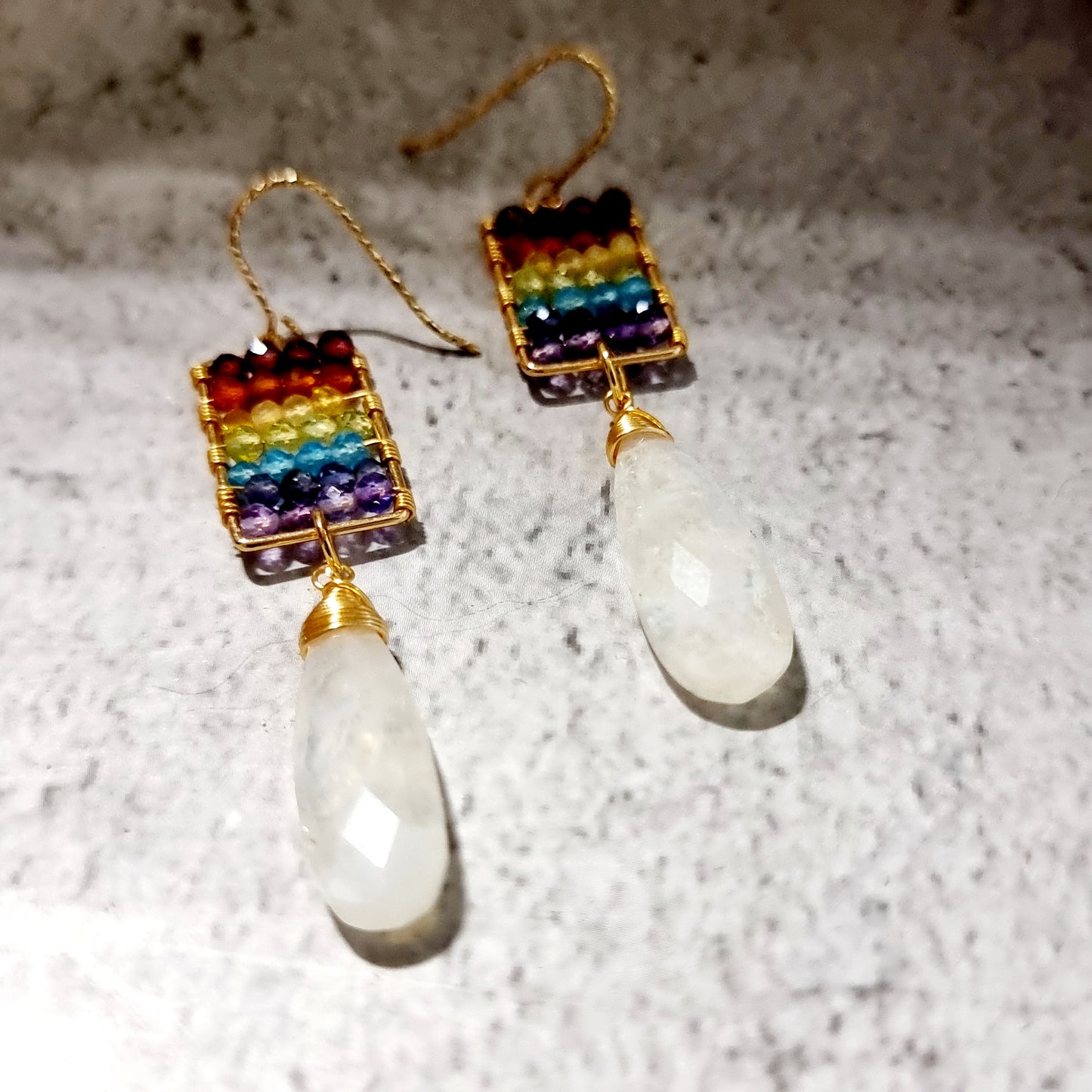 Abacus Rainbow with Rainbow Moonstone Gemstone Earrings
