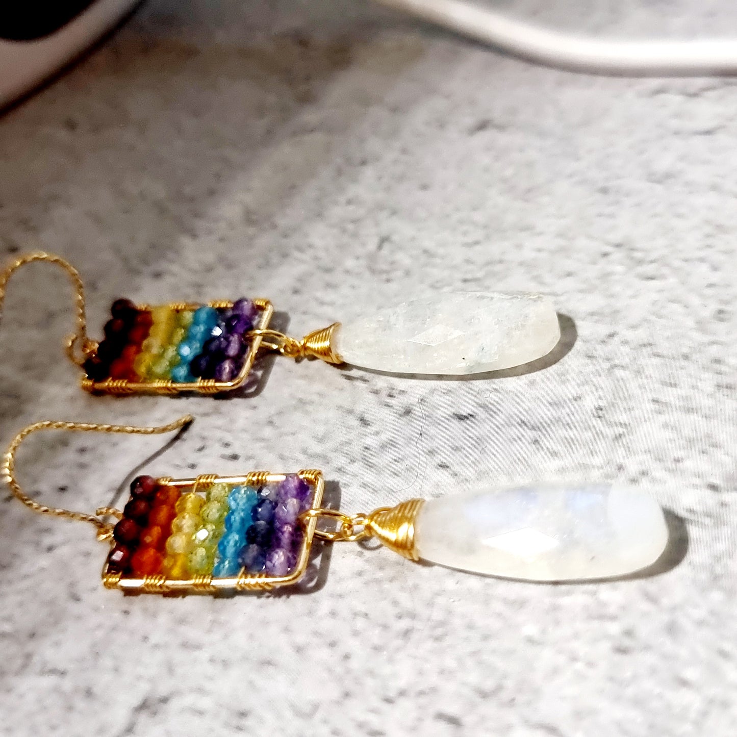 Abacus Rainbow with Rainbow Moonstone Gemstone Earrings