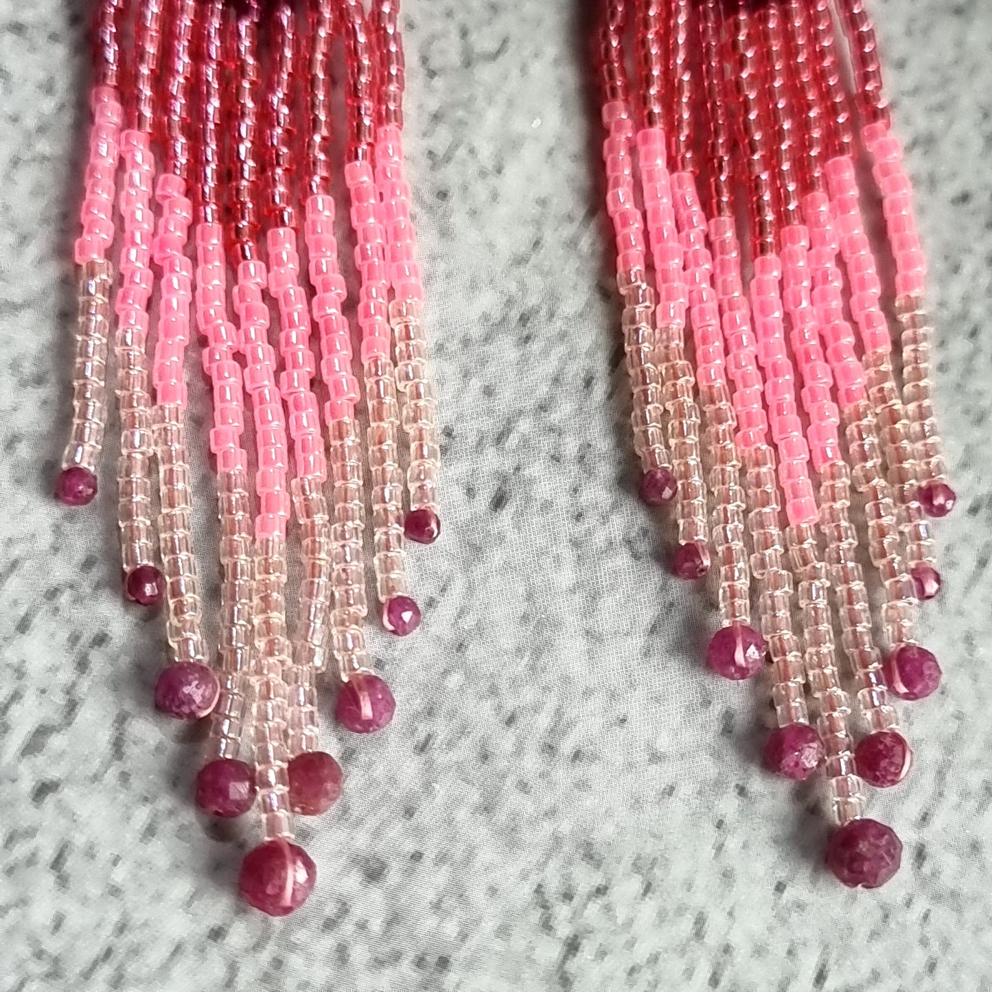 Mozambique Ruby Triangle Gemstone with Ombre Fringe Earrings