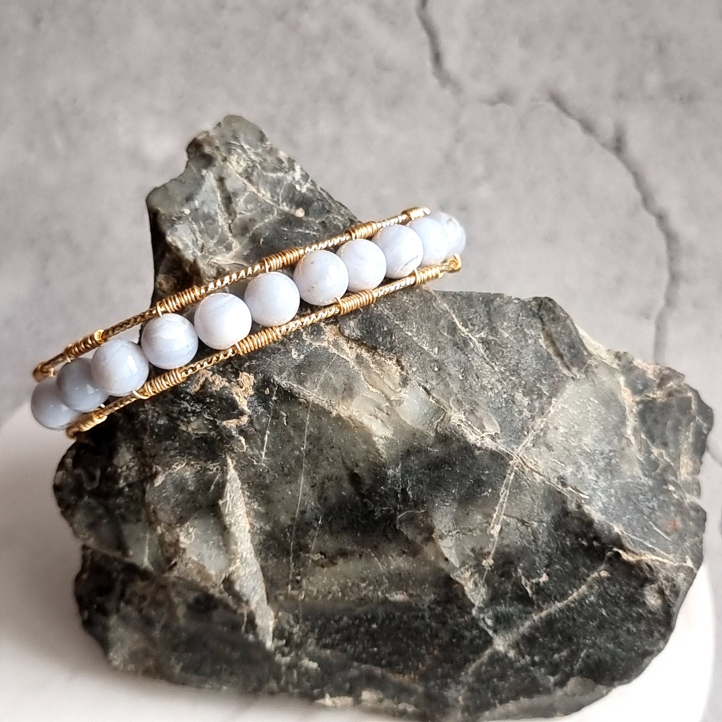 Blue Lace - Open Double Gemstone Half Cuff