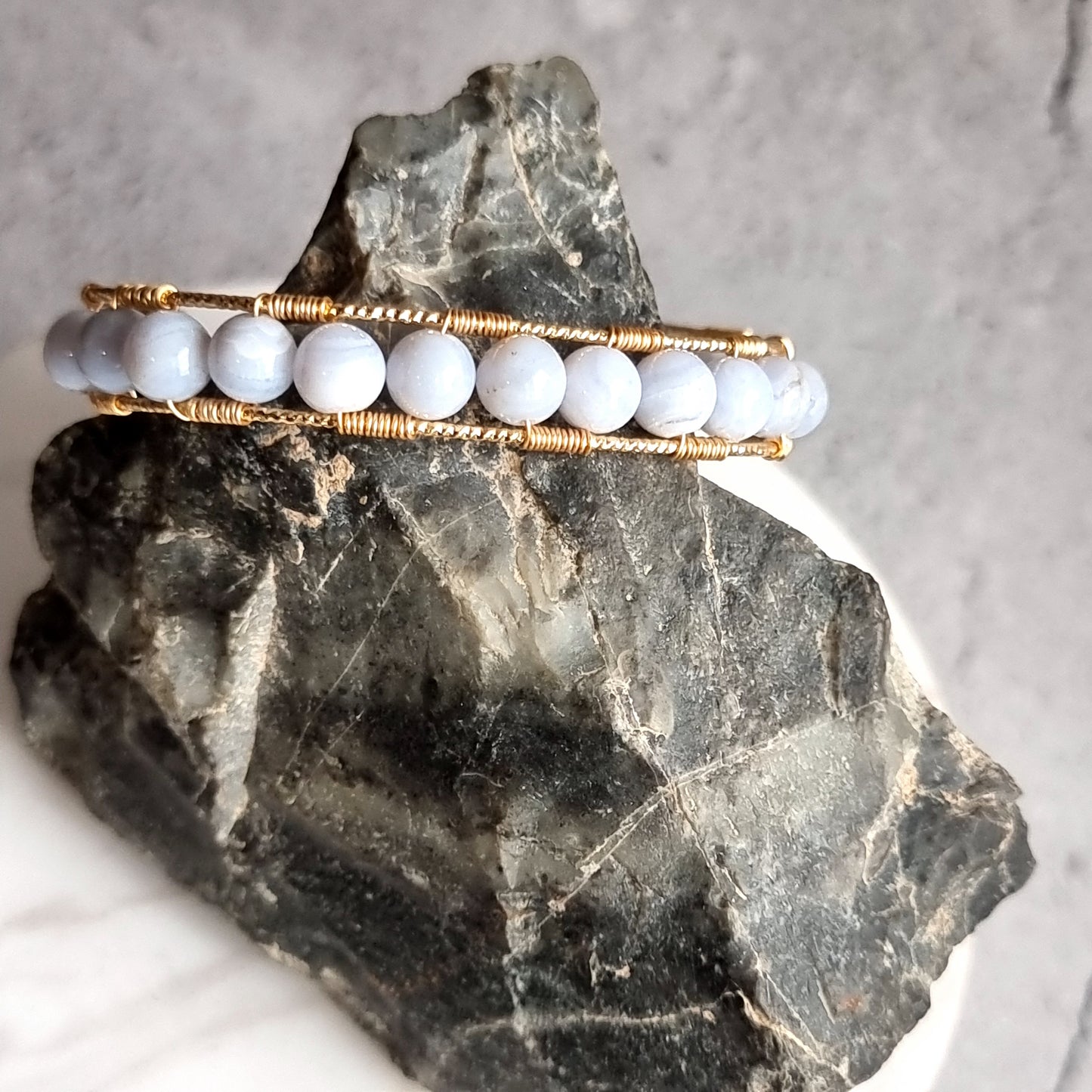 Blue Lace - Open Double Gemstone Half Cuff