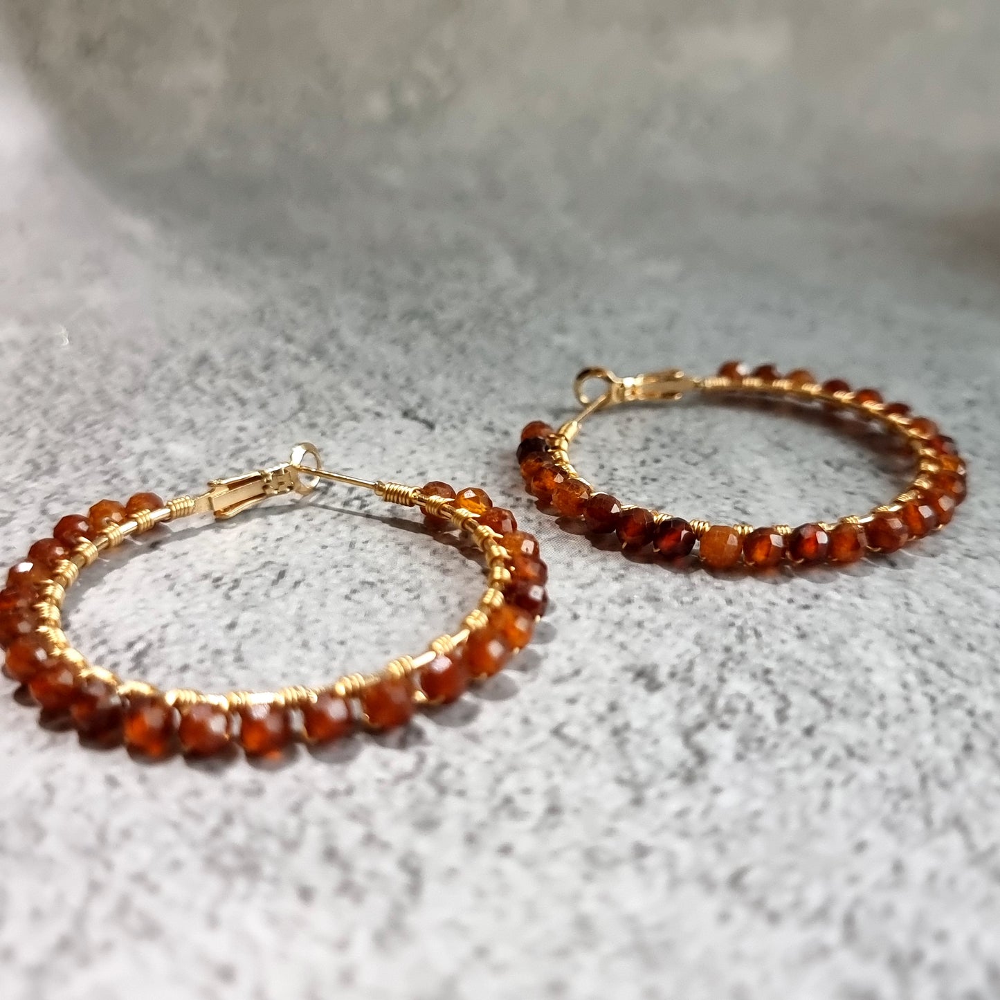 Big Hoop - Orange Garnet Gemstone Earrings