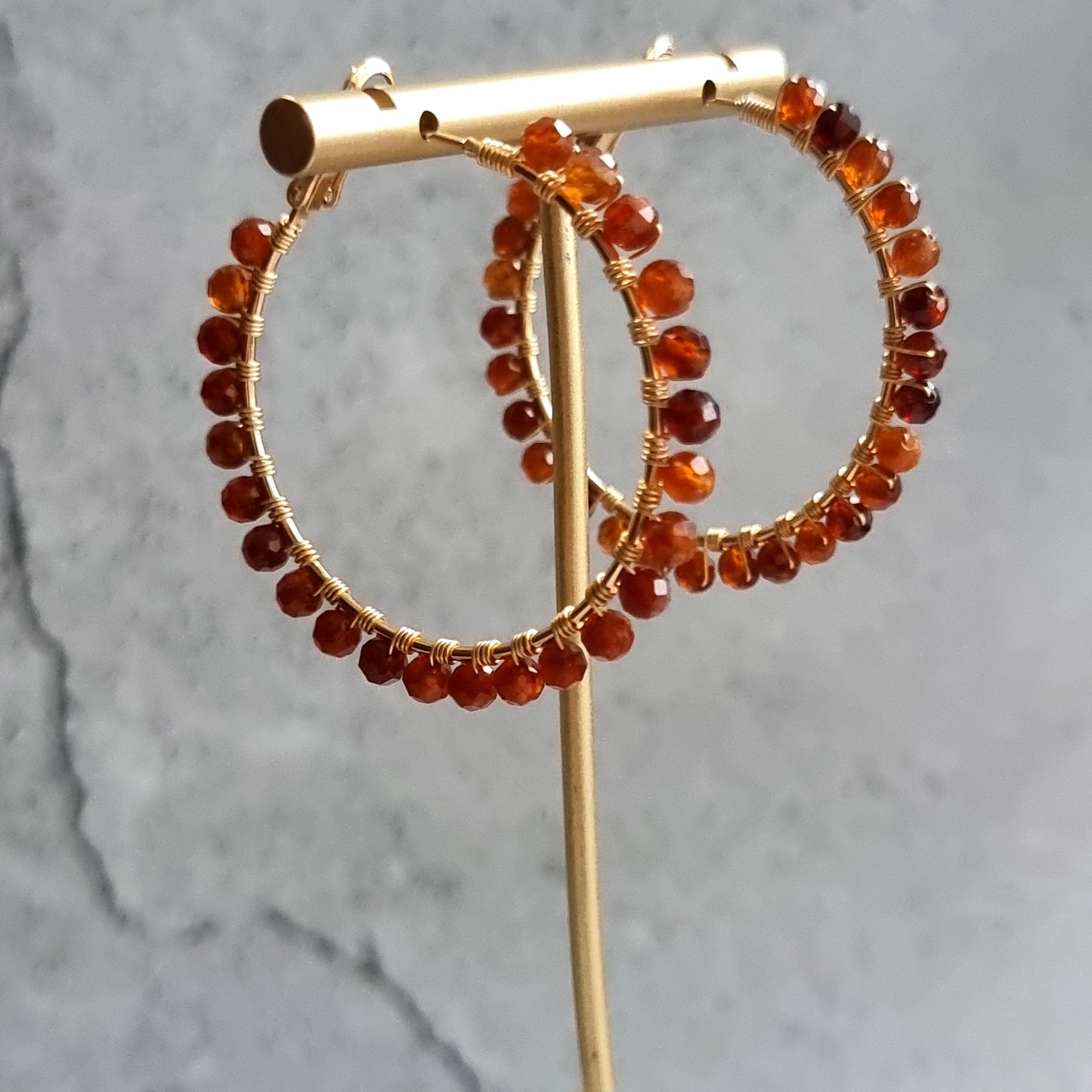 Big Hoop - Orange Garnet Gemstone Earrings
