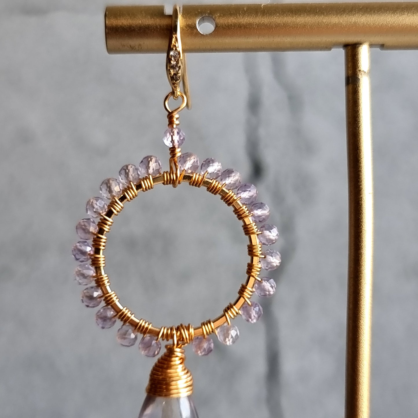 Bi Lemon Quartz drop with Pink Amethyst Gemstone Earrings