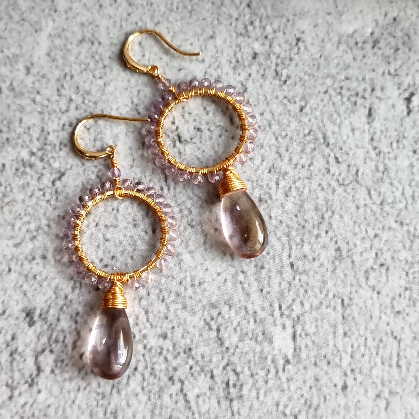 Bi Lemon Quartz drop with Pink Amethyst Gemstone Earrings