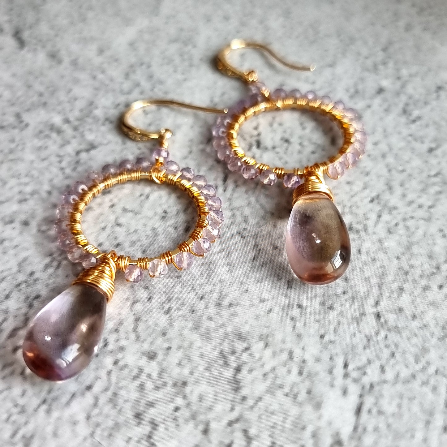 Bi Lemon Quartz drop with Pink Amethyst Gemstone Earrings