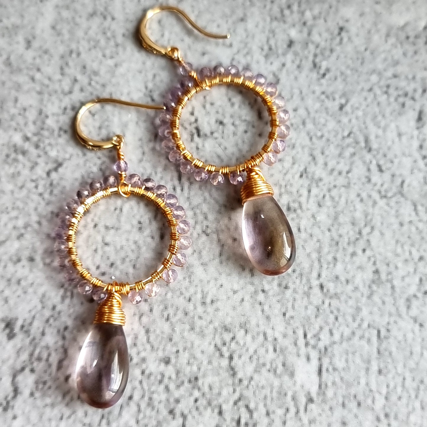 Bi Lemon Quartz drop with Pink Amethyst Gemstone Earrings