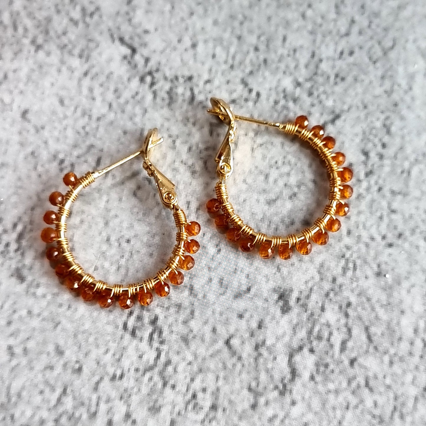 Small Hoop - Orange Garnet Gemstone Earrings