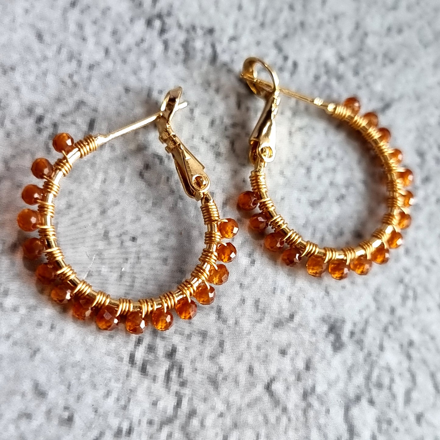 Small Hoop - Orange Garnet Gemstone Earrings
