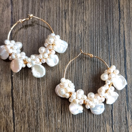 Fresh Water Pearl Flat Baroque Wrap Hoop