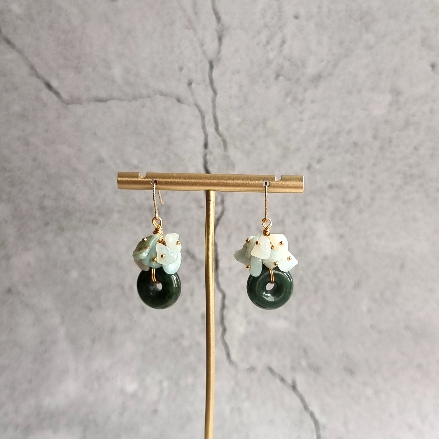 Donut Jade with cluster of Green Opal Gemstone Earrings