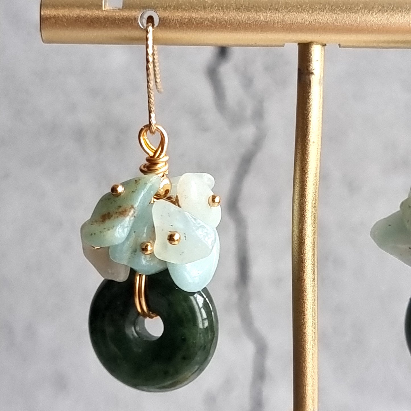 Donut Jade with cluster of Green Opal Gemstone Earrings