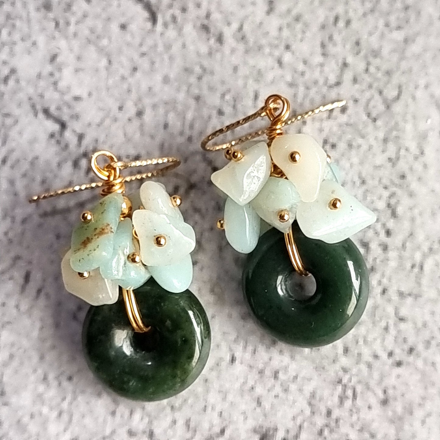 Donut Jade with cluster of Green Opal Gemstone Earrings