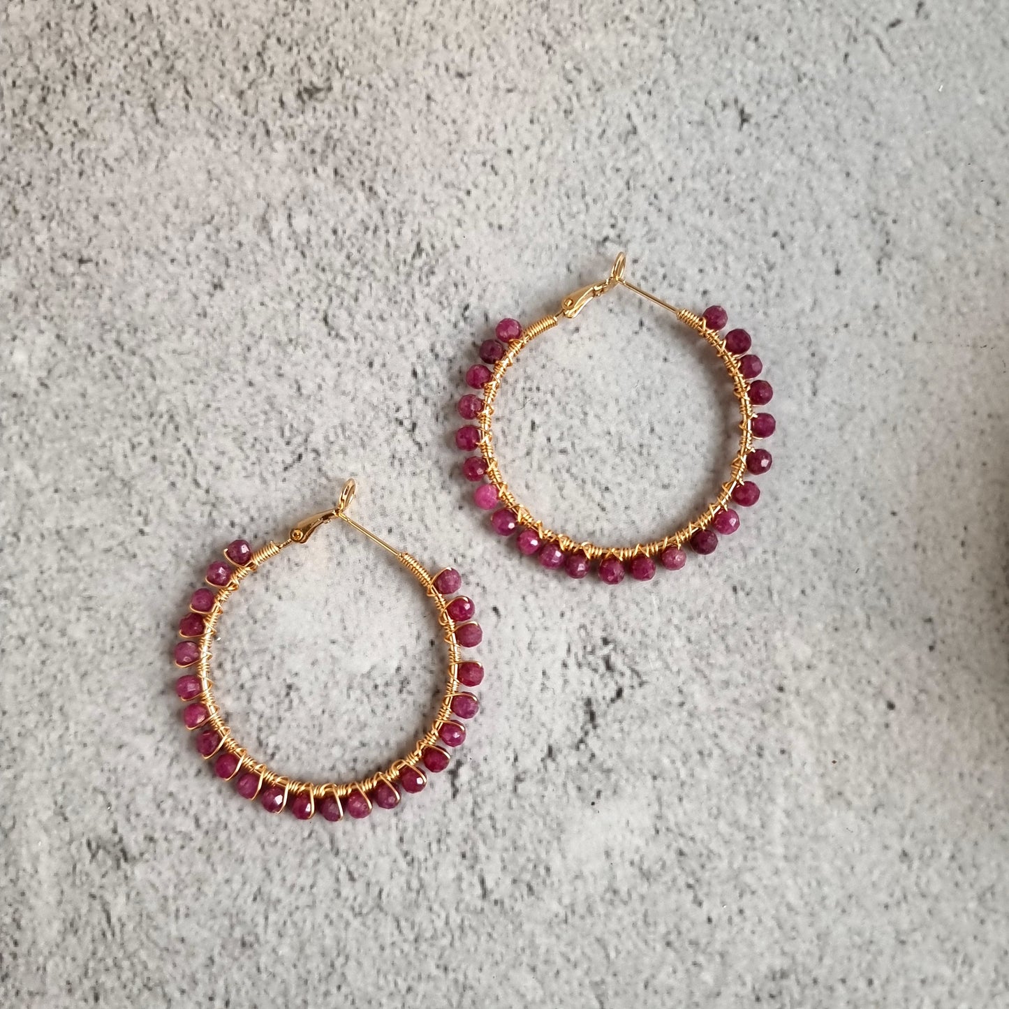 Big Hoop - Sri Lankan Ruby Gemstone Earrings (40mm)
