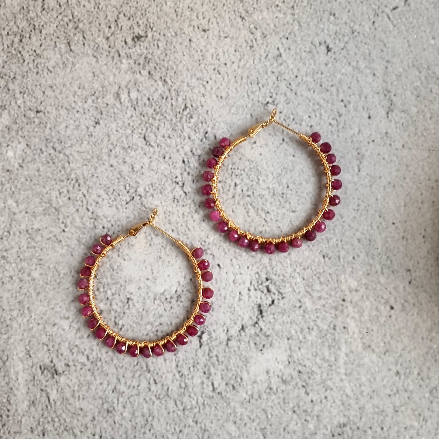 Big Hoop - Sri Lankan Ruby Gemstone Earrings (40mm)