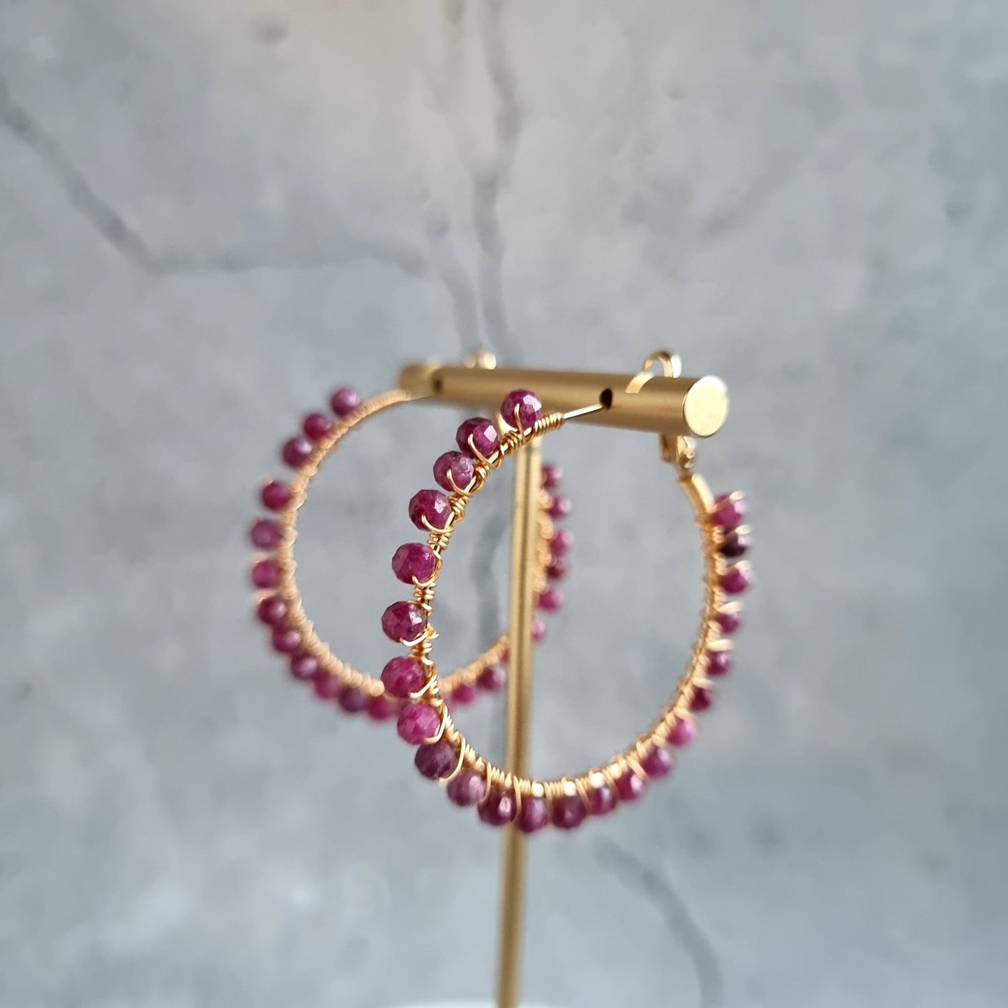 Big Hoop - Sri Lankan Ruby Gemstone Earrings (40mm)