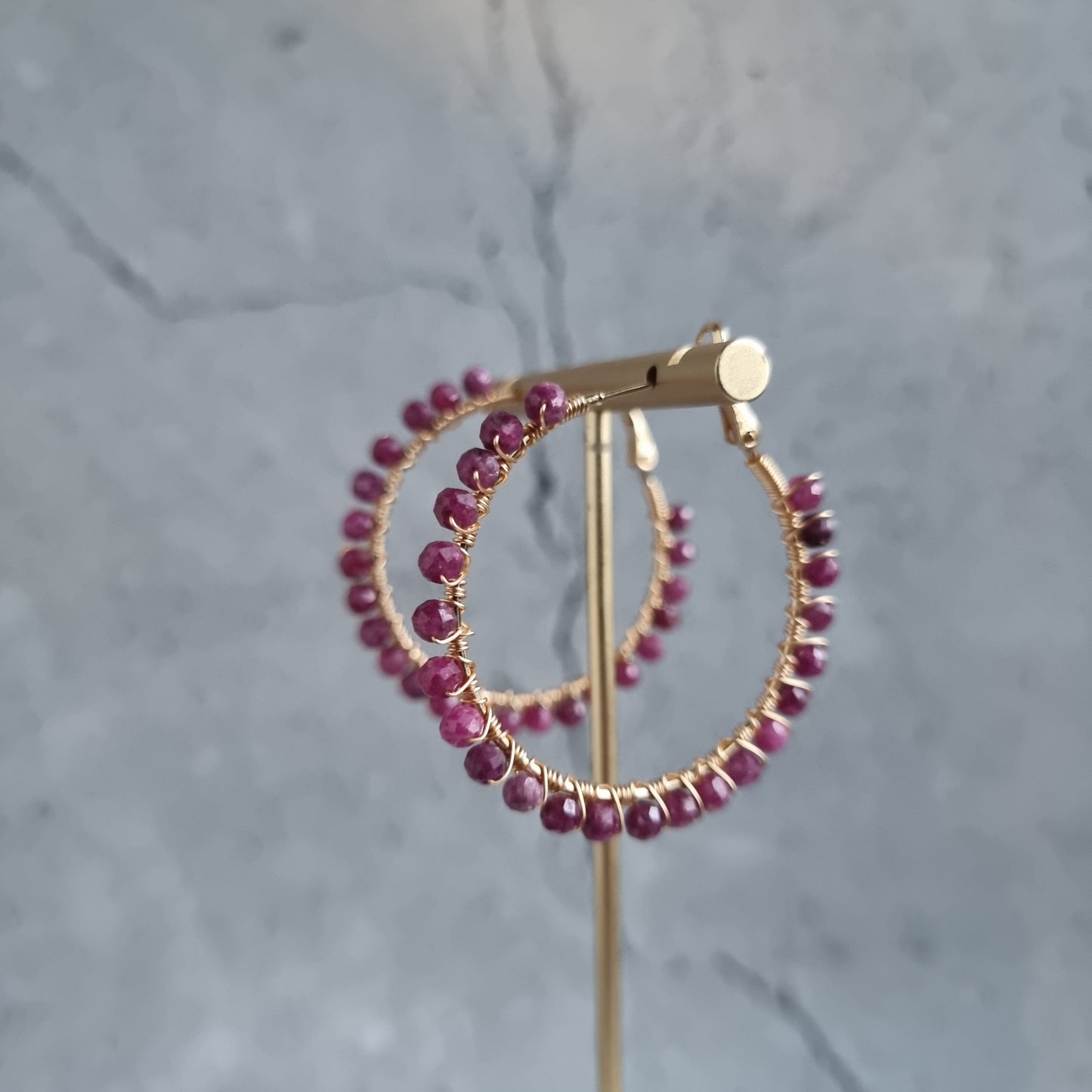 Big Hoop - Sri Lankan Ruby Gemstone Earrings (40mm)