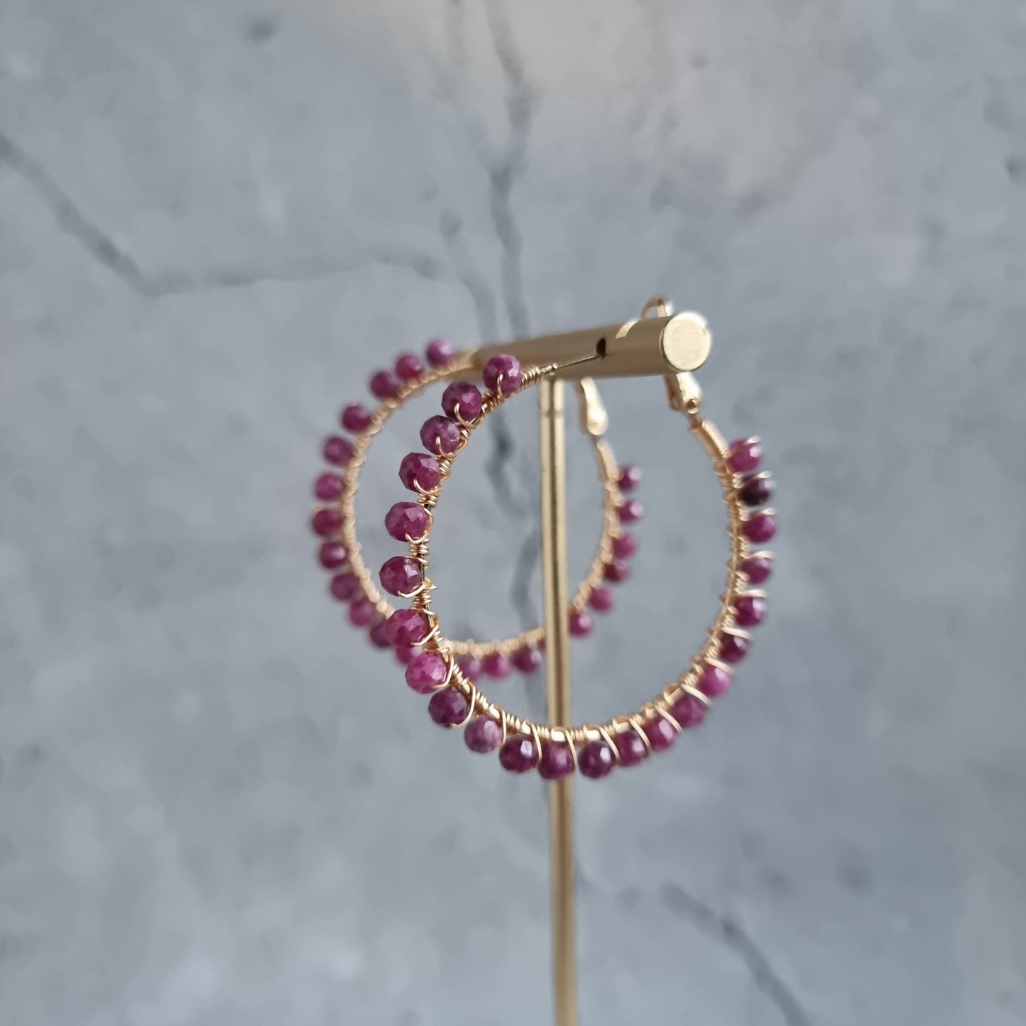 Big Hoop - Sri Lankan Ruby Gemstone Earrings (40mm)