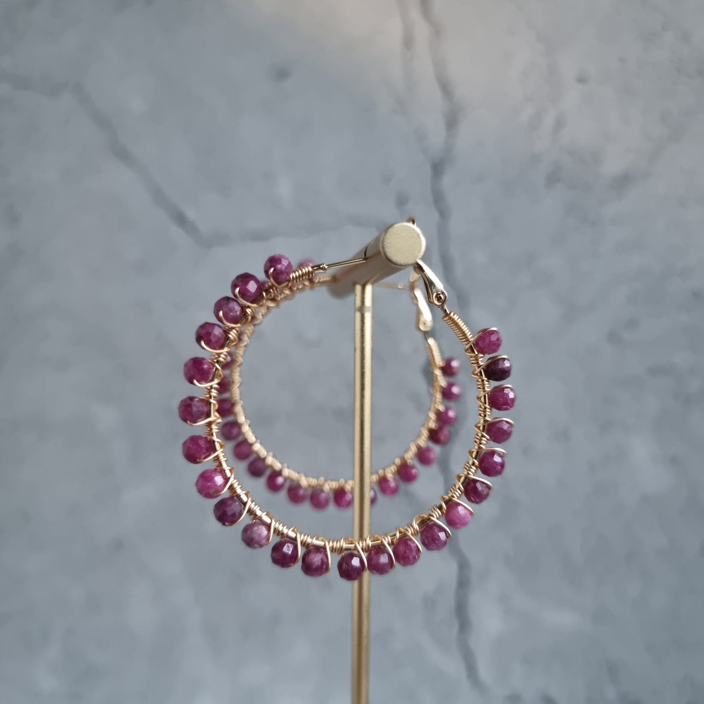 Big Hoop - Sri Lankan Ruby Gemstone Earrings (40mm)