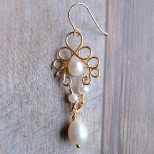 Filigree Style Fresh Water Pearl Earrings