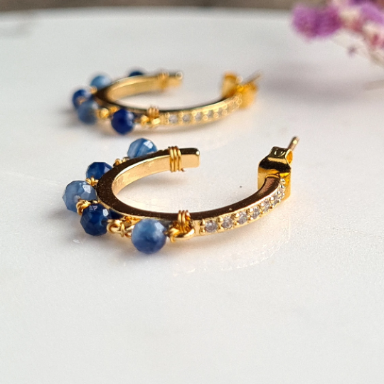 Half Hoop Gemstone Earrings - Kyanite
