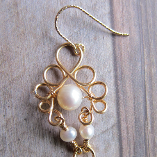 Filigree Style Fresh Water Pearl Earrings