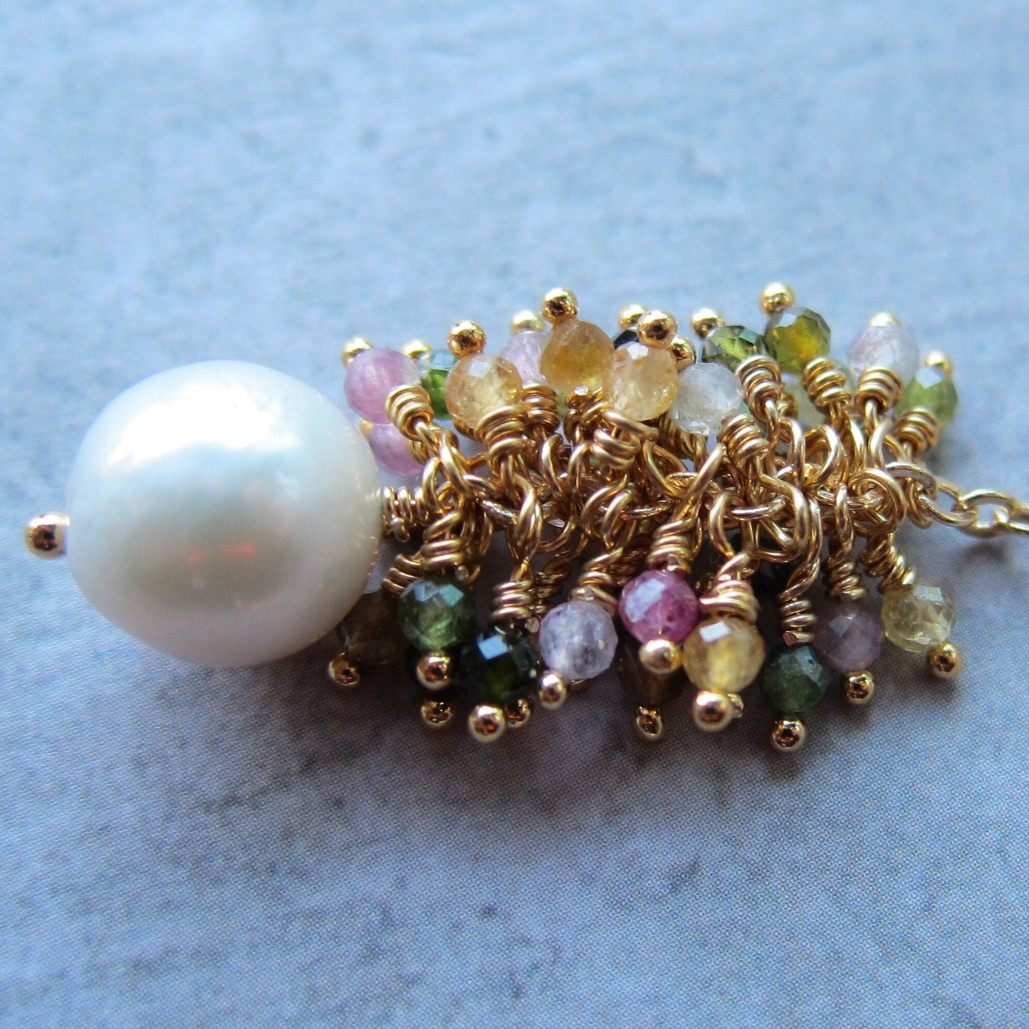 Edison Baroque Pearl with multi tourmaline cluster Earrings