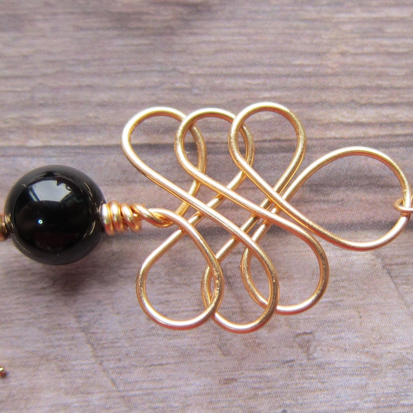 Black Onyx Wire Woven Earrings