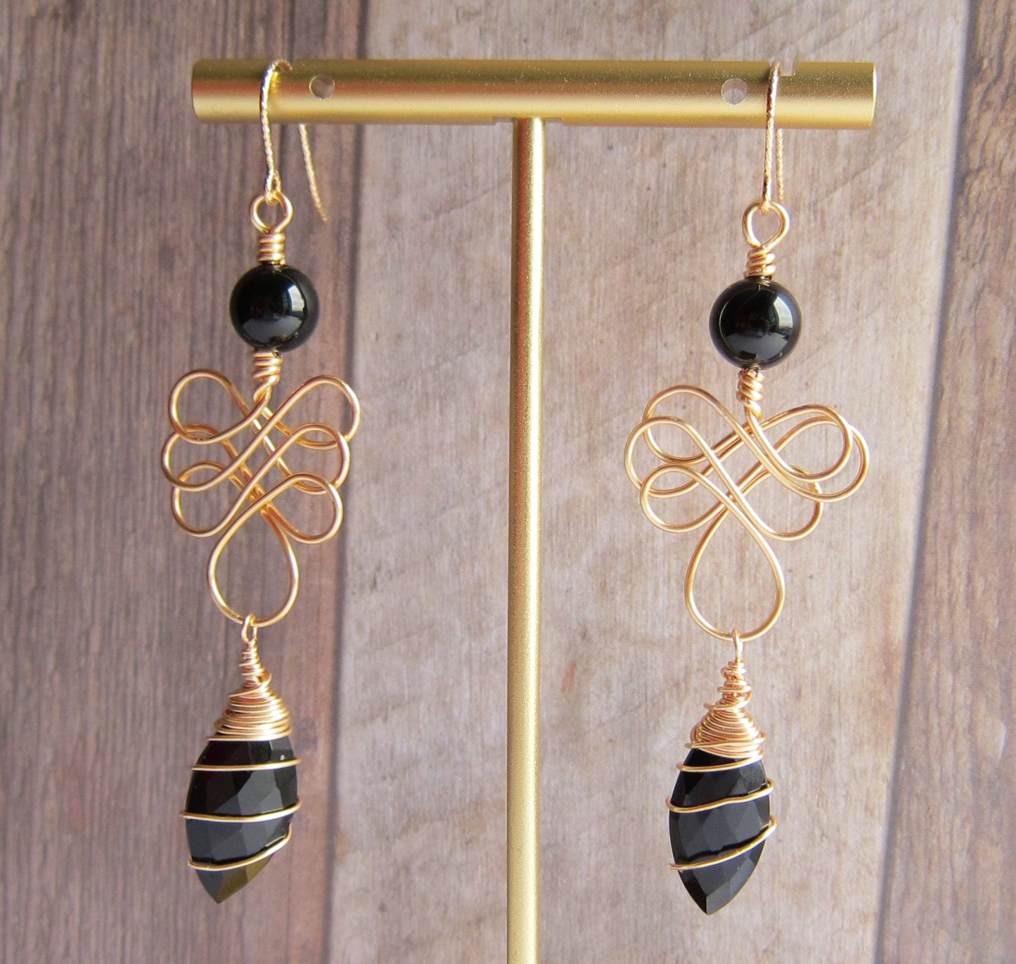 Black Onyx Wire Woven Earrings