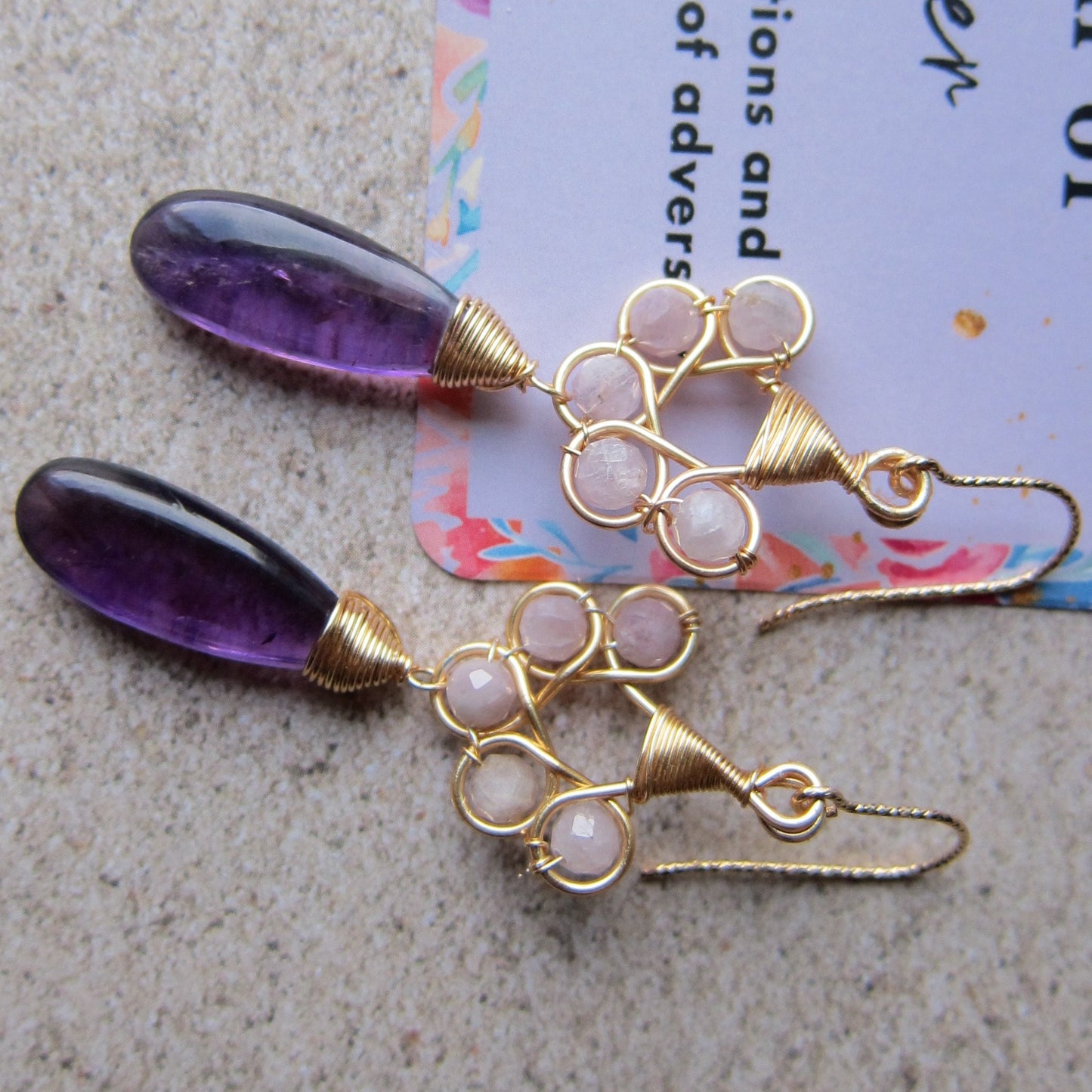 Amethyst Heart Loops Earrings