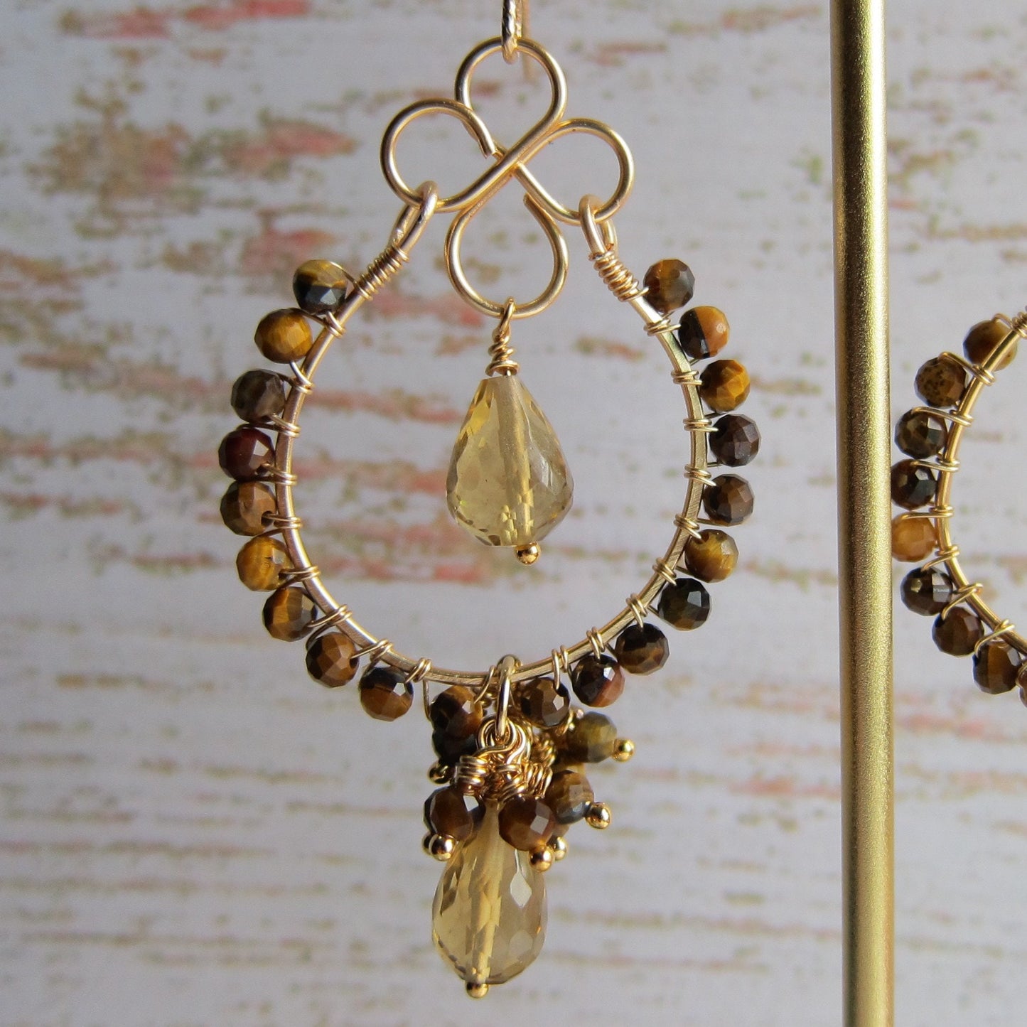 Beer quartz with tiger eye earrings