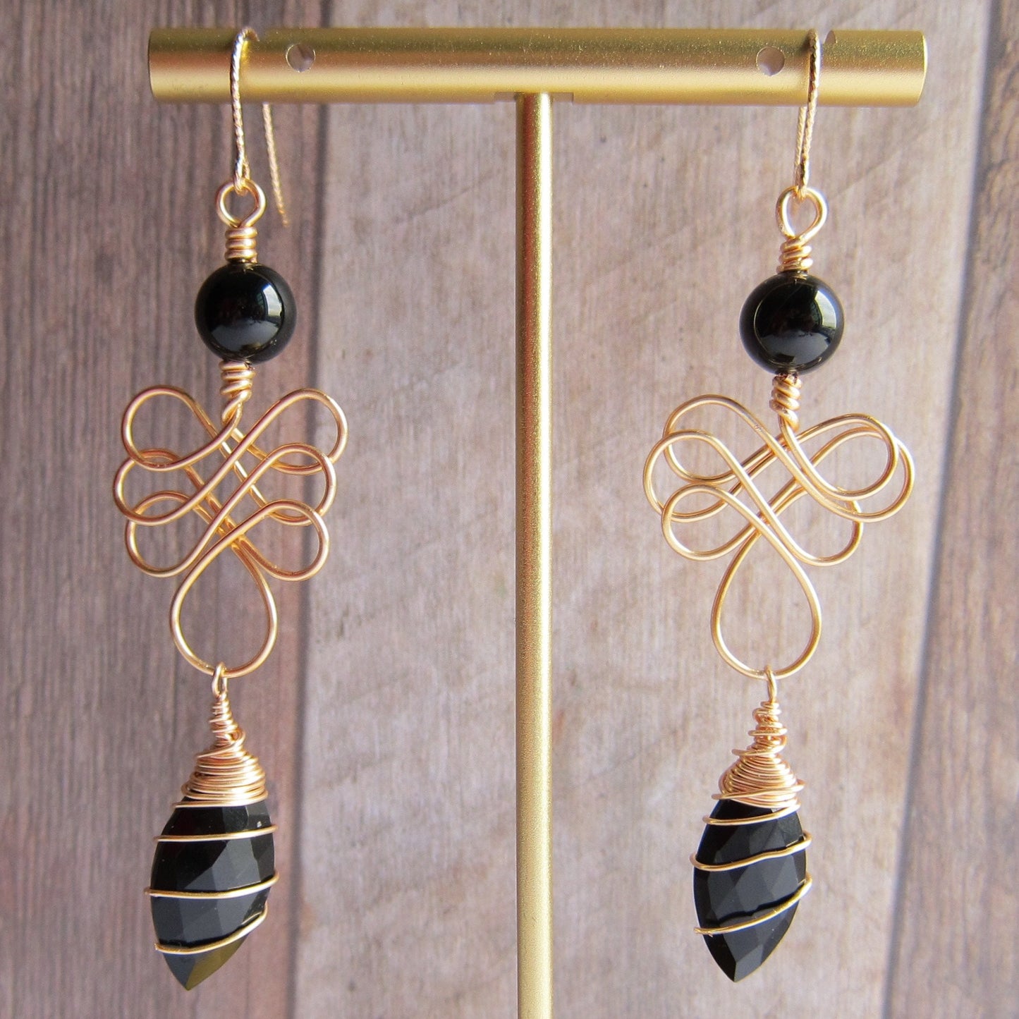 Black Onyx Wire Woven Earrings