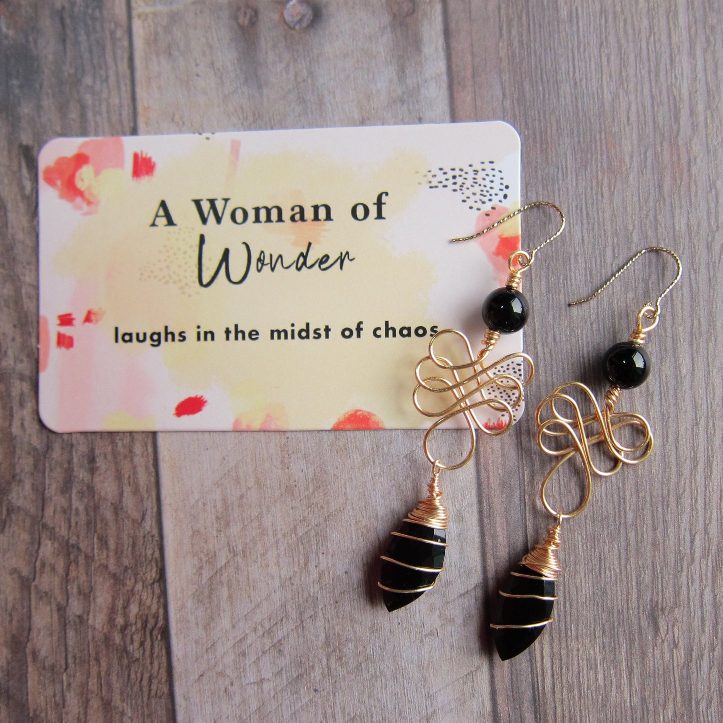 Black Onyx Wire Woven Earrings
