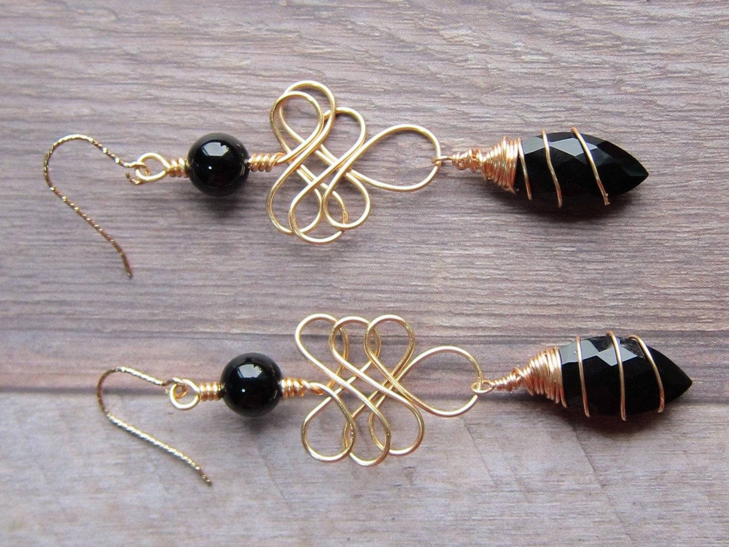 Black Onyx Wire Woven Earrings