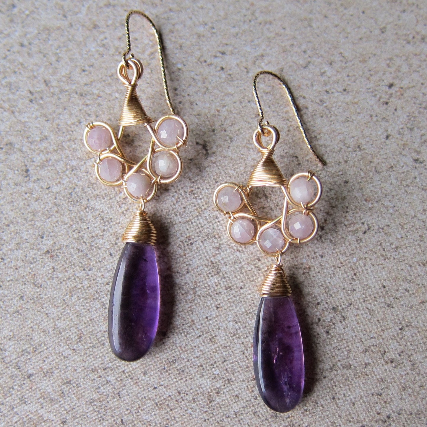 Amethyst Heart Loops Earrings
