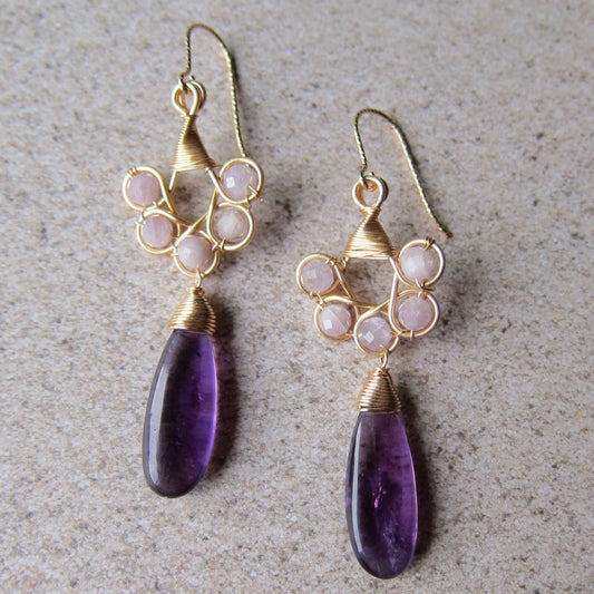 Amethyst Heart Loops Earrings