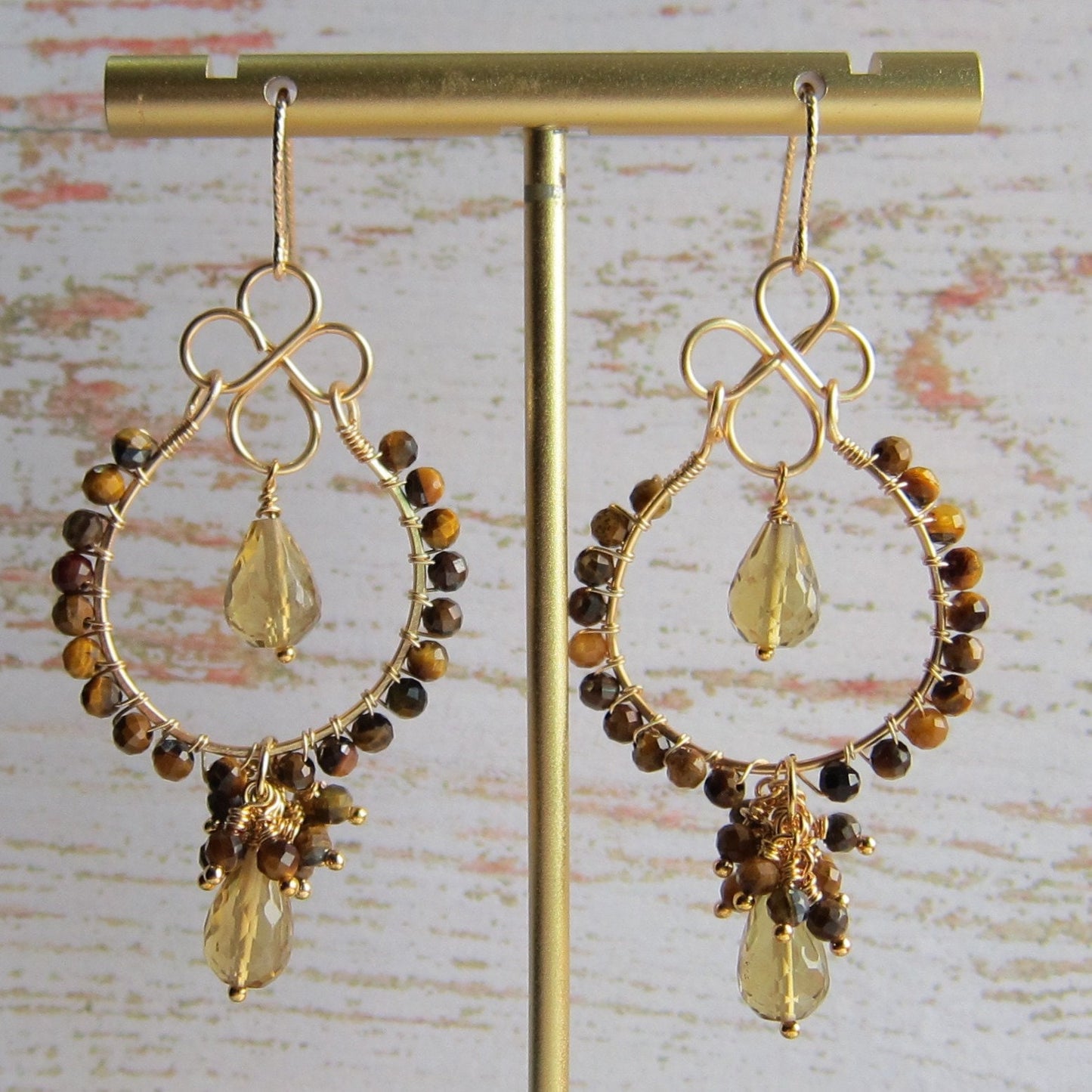 Beer quartz with tiger eye earrings